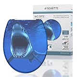 SCHÜTTE WC-Sitz Duroplast SHARK, Toilettensitz mit Absenkautomatik und Schnellverschluss für die einfache Reinigung, maximale Belastung der Klobrille 150 kg, Motiv Hai 82371