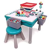 Kindertisch mit Stuhl 4-in-1 Multifunktionstisch mit Regal und 200 Bausteinen Lern- und Spieltisch 3-8 Jahre Alter Junge und Mädchen Geschenk Ostern Geschenke