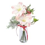 CREATIV green Amaryllisgesteck im Glas 40 cm I Amaryllis Gesteck in rosa I Weihnachtsgesteck I weihnachtliche künstliche Amaryllis im Glas I hochwertige & stilvolle Amaryllis I künstliche Blumendek