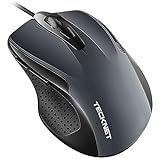 TECKNET Maus mit Kabel, Optical Business Mouse Verdrahtete Ergonomische Maus mit 6 Tasten, 2 Verstellbare DPI Level, USB-Kabel 150 cm