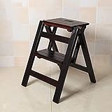 2-stufiger klappbarer Holztritt, tragbarer Lenkleitersitz, vielseitiger Leiterstuhl für Zuhause, Küche, Badezimmer, Büromöbel (Color : Light Walnut) (Black Walnut)