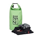 Relaxdays Ocean Pack, 20L, wasserdicht, Packsack, leichter Dry Bag, Trockentasche, Segeln, Ski, Snowboarden, grün