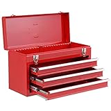 COSTWAY Werkzeugaufbewahrung Werkzeugkiste Werkzeugkasten Werkzeugbox, Schubladenschrank 3 Schubladen + Fach, Werkzeugkoffer 52x21,5x30cm (Rot)