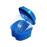 WUMUGE Zahnprothesen-Badbox Tasse, Zahnersatz Etui mit Zahnersatz Reiniger Bürstenkorb Zahnersatz Halter für Reisen, Retainer Reinigung (Blau)