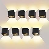 ledmo 8 Stücke LED Wandleuchte Innen/Aussen 12W Wandlampe LED IP65 Auf und ab Einstellbarer Lichtstrahl 3000K Warmweiß Außenwandleuchte Cube Wandbeleuchtung Schwarz