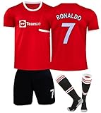 NIHMEX Ronaldo Man Red #7 Kinder Trikot Fußball Neu Saison, Shorts Socken Jugendgrößen (Rot,28)