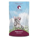 Herrmann’s Bio Huhn für Erwachsene Katzen - Katzenfutter nass mit Karotte und Kamut - Alleinfuttermittel für Katzen - Gute Verträglichkeit - laktosefrei (12 x 100 g Beutel)