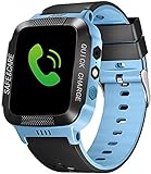 Bluetooth Smartwatch Touchscreen Armbanduhr mit Kamera/SIM Wasserdichtes Telefon Smart Watch Sport Fitness Tracker Mädchen Jungen Smart Uhren mit Kinder Handgelenk Kinder Geschenke (Schwarz Blau)