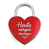 LIEBESSCHLOSS-FACTORY Herz-Schloss Rot mit Gravur und Schlüssel 'Heute, morgen, übermorgen'