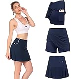 Doneto Damen Rock Kurz Tennisrock Yoga Skort mit Innenhose Taschen Sportrock Golfrock Sommer Sportswear-Rock für Frauen Mädchen Golf Sport S
