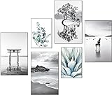 artpin® Moderne Poster Set - Bilder Wohnzimmer Deko Schlafzimmer - Strand Palme schwarz weiß Bilderwand ohne Rahmen (4x A3|2x A4) W15
