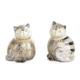 Logbuch-Verlag 2 Katzen Figuren aus Keramik braun grau Katzenfigur Dekofigur zum Hinstellen Geschenkidee für Katzenbesitzer 10 cm