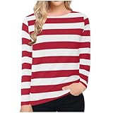 T-Shirt Damen Locker Langarm - Ringelshirt Gestreiftes Oberteile Zweifarbig Pullover Basic Langarmshirt Oversize Locker Longshirt Leichte Atmungsaktiv Sportshirt Strand S