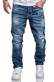 Amaci&Sons Herren Jeans Regular Straight Fit Denim Hose Destroyed 7984 Hellblau (Patches) W34/L32