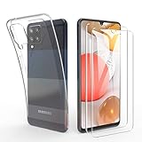 SMYTU Samsung Galaxy A42 5G Klar Hülle mit Displayschutz,[1 Hülle + 2 Displayschutz] Dünn Schutzhülle Slim Stoßfest Clear Durchsichtige Bumper Cover Handyhülle für Samsung Galaxy A42 5G - Transp