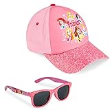 Disney Basecap Kinder Mädchen, Sonnenhut Kinder und Sonnenbrille Set, Prinzessinnen Kappe Mädchen ab 3 Jahren, Einheitsgröße