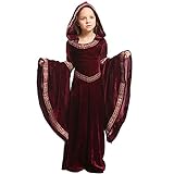 Feynman Kinder Mädchen Mittelalter Kostüm mittelalterlichen Renaissance Adels Palast Prinzessin Kleid Halloween viktorianischen Königin Kostüm Weinrot M