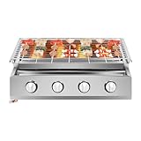 4 Flammen Gasgrill Edelstahl, mit Höhenverstellung & Infrarot – 55,8 cm Grillfläche für Garten, Camping, Outdoor (Silber)​