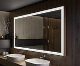 Badspiegel Premium 50x50 cm mit LED Beleuchtung und Abdeckung - Wählen Sie Zubehör - Individuell Nach Maß - Beleuchtet Wandspiegel Lichtspiegel Badezimmerspiegel - LED Farbe zu Wählen L132
