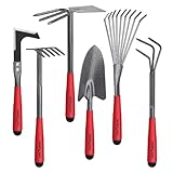FLORA GUARD Gartengeräte,6 Stück Garten Werkzeug Set Einschließlich Weeder, Gartenkelle, Handrechen, Handhacke, Strauchrechen, Grubber, Garten Handwerkzeuge mit Köpfen aus kohlenstoffhaltigem S