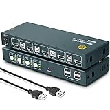 KVM Switch HDMI 4 Port 4K, 4 PC 1 Monitor Switch,4K@60Hz, USB 2.0, HDMI 2.0, HDCP2.2,Umschalter KVM, Mit4 HDMI-Kabel und 4 USB-Kabel,Button Switch