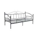 DORAFAIR Tagesbett mit Lattenrost Metallbett Bettrahmen, Bettsofa Schlafsofa für Schlafzimmer Wohnzimmer, Schwarz 90 x 190 cm