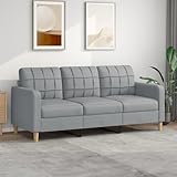 Willood 3-Sitzer-Sofa Hellgrau 180 cm Stoff Sofa mit Armlehnen und weichen Kissen, geeignet für Wohnzimmer, Holzb