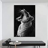 Moderne Tier Brüllender Löwe Schwarz-Weiß Poster und Drucke Leinwand Malerei Wandkunst Bilder für Wohnzimmer Wanddekor (16”x24”(40x60cm)Rahmenlos)