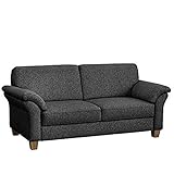 CAVADORE 3-Sitzer Byrum / Große 3er-Couch im Landhausstil mit Federkern / Passend zur edlen Sofagarnitur Byrum / 186 x 87 x 88 / Flachgewebe: Grau
