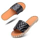 Sandalen Damen Pantoletten Espadrille Flach Schlappen Sommer Mules Frauen Bow Flache Sommerschuhe Hausschuhe Bequeme Schwarz Größe 39 EU