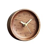 QLPLYZON Retro Holz Tisch Uhr, Natur Holz Tischuhr Uhr, Vintage lautlos klein modern ohne Ticken Holz-Zeiger analog für Büro, Wohnzimmer, Schlafzimmer, Braun