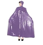 YGZHANYUANOKU Wetlook PVC Lange Umhänge mit Kapuze Frauen Ponchos Faux Latex Robe Mantel Knopfleiste Party Kostüme Club Windbreaker Umhang Anpassbar, dunkelviolett, 46
