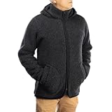 Perfect Wool klassische Merino-Wolljacke mit Kapuze – Schwarz, 100% Merinowolle, Outdoor Jacken für Herren, Outdoor Jacke Jungen Herbst – Hoodie Herren mit reißverschluss – Herbst Jacke – Größe L