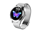 Runder Touchscreen IP68 wasserdichte Smartwatch für Frauen, Smart Watch KW10, Fitness Tracker mit Herzfrequenz- und Schlaf-Pedometer, Armband für IOS/Android (Color : Silver)