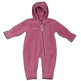 Hoppediz Baby Overall aus Fleece, extra lange Beine - perfekt für die Babytrage, Umschlagbündchen, Daumenloch - beere 92-98