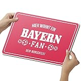 Elbeffekt Fussball Bayern Schild aus Holz - personalisierbares Geschenk - Wohnzimmer Deko - Opt. Beleuchtung - personalisierbar zum Hinstellen/Aufhängen - Bayern Geschenk - persönliches Geschenk