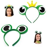 Oblique Unique® Haarreif Set - 1x Froschaugen Haarreifen + 1x Froschkönig Haarreifen für Frosch Kostüm Fasching Karneval Motto Party