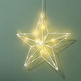 SALCAR 35cm 3D Stern LED Lichterkette, Metall Stern LED Weihnachtsstern Beleuchtung mit 55 LEDs Batteriebetrieben Fenster Deko Stern - LED Warmweiß
