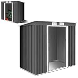 HOMASIS Gerätehaus Metall, Geräteschuppen mit Pultdach & Fundament, 213x130x173cm, Gartenhaus mit 2 Schiebetür & 2 Lüftungsfenster, Gartenschuppen Gartenhütte Outdoor wetterfest, G