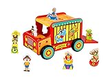 Tooky Toy buntes Holzspielzeug Zirkuswagen - Inkl. versch. Zirkusfiguren wie Affe, Dompteur, Clown und mehr - Kinderspielzeug mit verschiedenen Farben