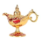 Arabische Retro Lampe, Vintage Magic Genie Lamp Wishing Lamp, Exquisite Gravierte Legende Wishing Light Requisiten Dekoration Gold und Rot für Feiertage, Geburtstage, Hochzeiten