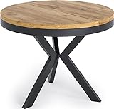WFL GROUP Runder Ausziehbarer Esstisch - Tisch im Loft-Stil mit Schwarz Metallbeinen - Industrieller Tisch für Wohnzimmer - Spacesaver - Eiche Craft - 100-140 cm
