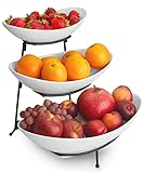 DEELIA® Obst Etagere | 3-stöckig | Keramik Obstschale modern & weiß | Praktische Obst Aufbewahrung für die Küche | Etagere 3 Etagen für Obst & Gemüse