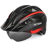 VICTGOAL Fahrradhelm MTB Mountainbike Helm mit magnetischem Visier Abnehmbarer Sonnenschutzkappe und LED Rücklicht Radhelm Rennradhelm für Erwachsenen Herren Damen (L: 57-61cm, Black Red)