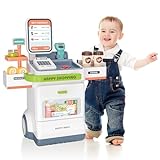 deAO Supermarket Trolley Toy Einkaufen Spiel mit Registrierkasse für Kinder, 47PCS Zubehör mit Scanner, Rechner, Spielgeld, Nachspeise usw, Geburtstag für Kinder ab 3 Jahren