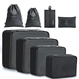 Meowoo Koffer Organizer Packwürfel Packing Cubes Packtaschen 8-teilig Kleidertaschen Verpackungswürfel Gepäck Aufbewahrung Taschen (8-Schwarz 8pcs)