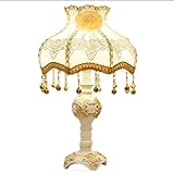 Binn Nachtlampe Luxus europäische Nachttischlampe Warme goldene Harz Tischlampe kreative Hause Spitze Wohnzimmer Lampe Klassische studierampe Schreibtischlampe (Größe : 21.7x4.7inch)