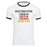 Multifanshop T-Shirt Deutschland mit Aufschrift Weltmeister und Jahreszahlen Retro 1954 1974 1990 2014 Trikot Herren weiß Gr. S-2XL - Fanshirt Fußball EM WM,Größe:M