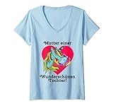 Damen Partnerlook für Tochter Mutter mit Einhorn und Familie T-Shirt mit V-Ausschnitt