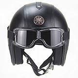 Lixibei Schwarz Biker Vespa-Helm Vintage-Chopper Bobber Cruiser Moto-Helm Pilot Retro Jet-Helm Mofa-Roller-Helm, ECE Zertifiziert, Leder Entwurf,Schwarz,L
